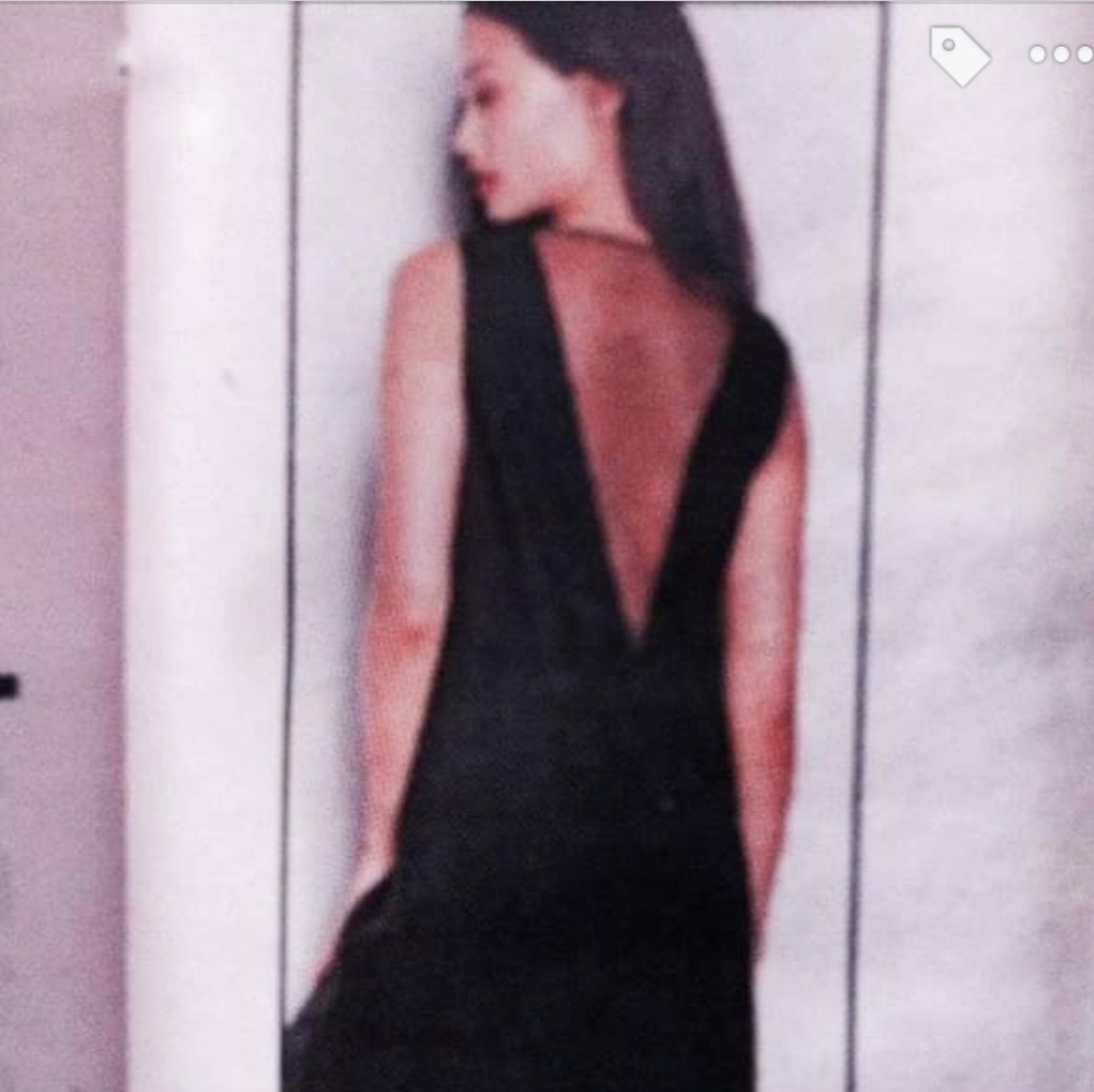 Long black dress gown Plunge Neckline Low Back wedding prom gala NEW